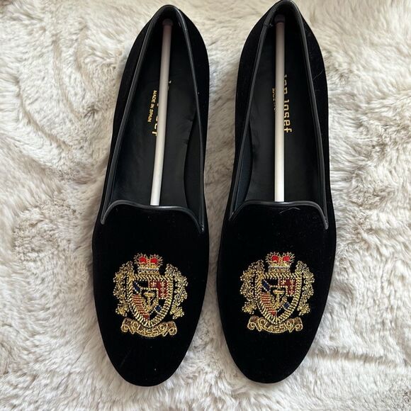 Jon Josef G-Emblem Loafer Anthropologie Black Velvet Size 11 - Picture 2 of 5